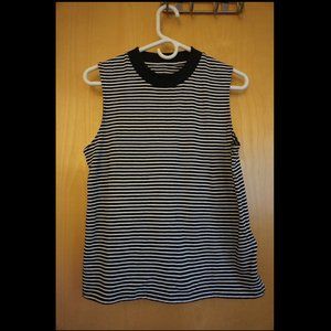 Everlane Cotton Mockneck Muscle Tank, black stripe